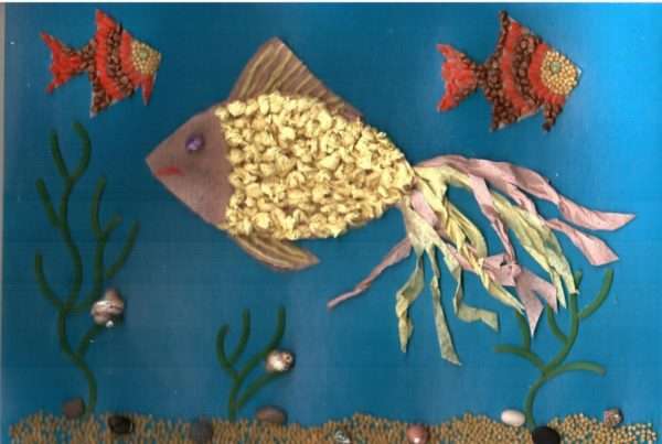 Золотая рыбка в обрывной технике