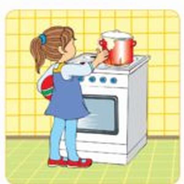 Картинка, изображающая как у девочки убежала еда из кастрюли