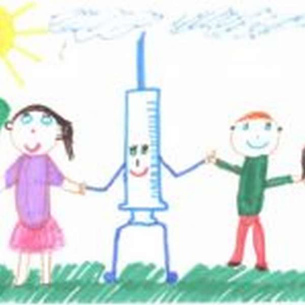 Рисунок: дети держат за руки шприц